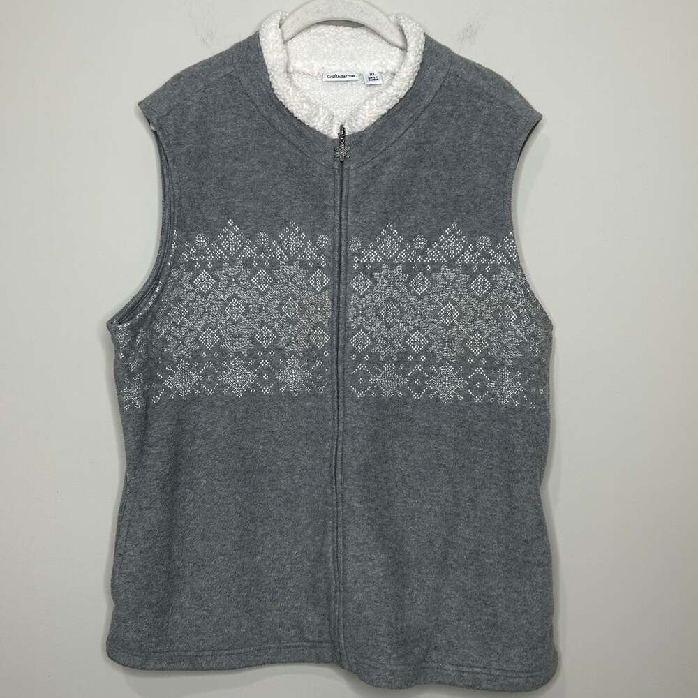 Croft & Barrow Gray Fleece Snowflake Vest Size XL Front Zipper Sherpa